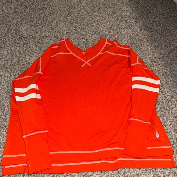 FP Movement by Free People Tops - FP Movement by Free People Bright Orange Long Sleeve Pullover with White Stripes